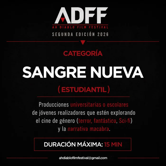 Cartel de la categoría Sangre Nueva. Información transcrita en este panel.